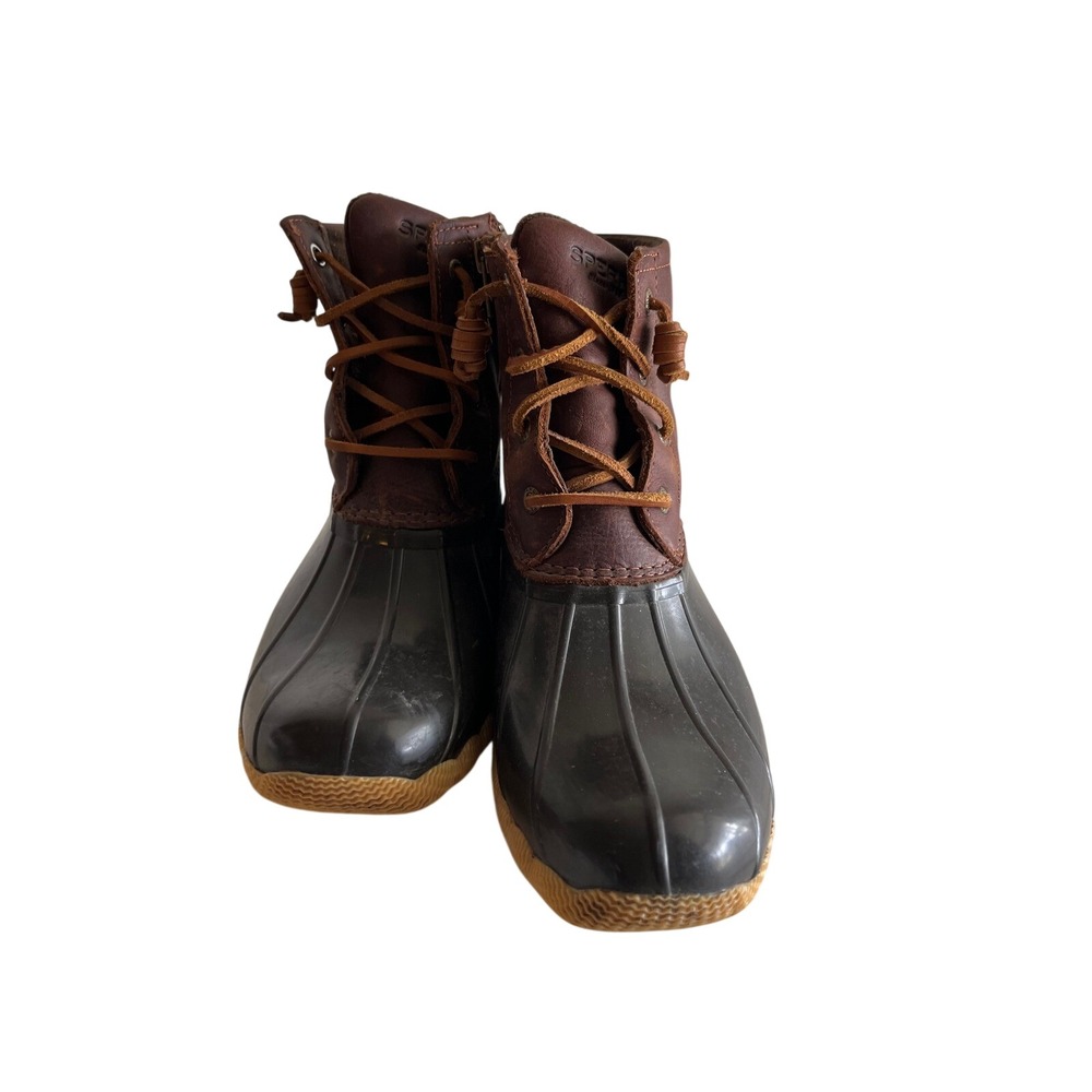 Sperry Saltwater Duck Boots Brown Navy Leather Waterproof STS91176 Womens 8
